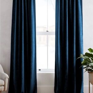 West Elm Regal Blue Velvet Curtains & Matching Pillow
